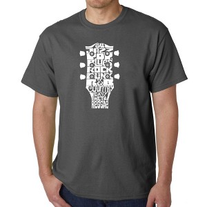 LA Pop Art Men's Word Art T-shirt - Guitar Head Music Genres - 1 of 4