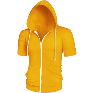 INSPIRE CHIC Men's Solid Color Zip Up Short Sleeve Hoodies Sweatshirt - 1 of 4