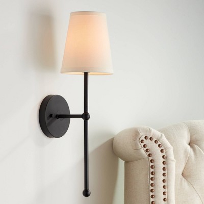 Elena Matte Black Metal Vanity Sconce with Cream Linen Shade
