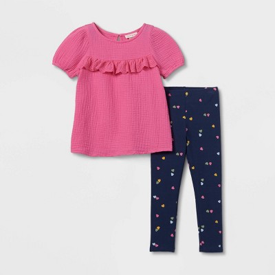 Toddler Girls' Short Sleeve Top & Heart Leggings Set - Cat & Jack™ Pink