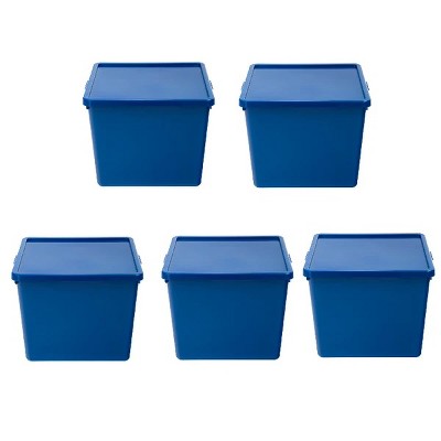 Racxily 5 Pack Large Plastic Stacking Storage Bin, Plastic Storage Container with Lid, Blue, Kids and Teens