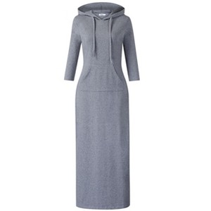 BLUEMING Womens 3/4 Long Sleeve Maxi Hoodie Dress Casual Pocket Slim Pullover Sweater Dress Travel Outfits - 1 of 3