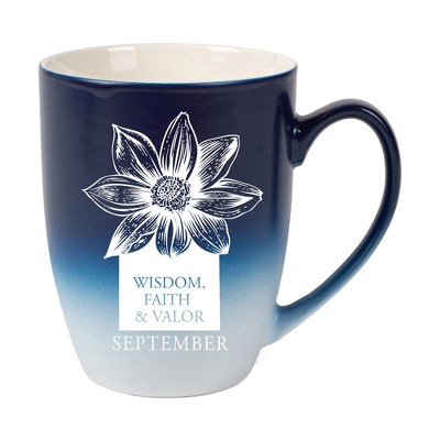 Elanze Designs Wisdom Faith And Valor Two Toned Ombre Matte Navy Blue and White 12 ounce Ceramic Stoneware Coffee Cup Mug