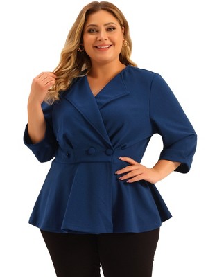 Agnes Orinda Women's Plus Size Ruffle Peplum Ruched Curvy Formal Outfits  Blazers Blue 4x : Target