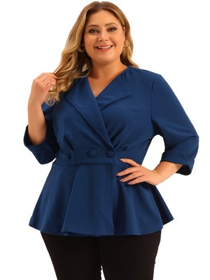 Agnes Orinda Women's Plus Size Notched Lapel Ruffle Peplum Ruched Buttons Outfits Blazers