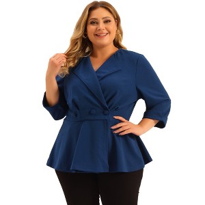Agnes Orinda Women's Plus Size Notched Lapel Ruffle Peplum Ruched Buttons Outfits Blazers - 1 of 4