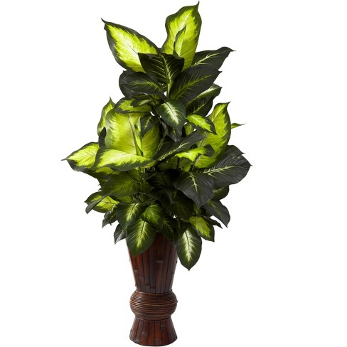 Nearly Natural Golden Dieffenbachia with Bamboo Planter - image 1 of 2