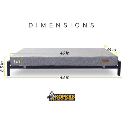 Large Gray Elevated Outdoor Dog Bed with Orthopedic Foam Mattress