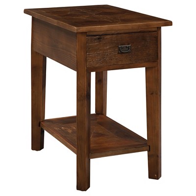 Eco-Friendly Reclaimed Wood Chairside Table with Storage - Natural Finish