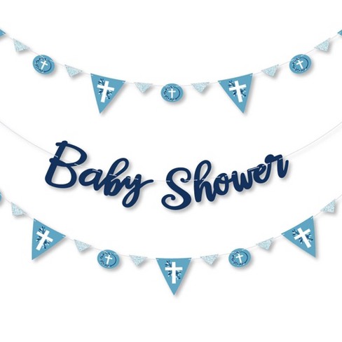 big dot of happiness blue elegant cross religious boy baby shower letter banner decoration 36 banner cutouts and baby shower banner letters target