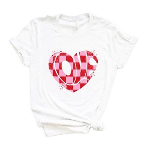Simply Sage Market Women's Love Checkered Puzzle Heart Short Sleeve Graphic Tee - 1 of 4