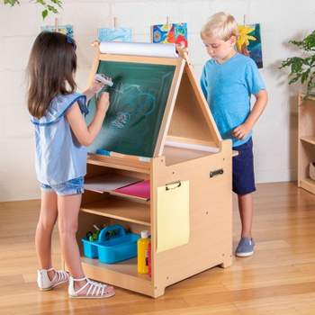 Guidecraft Desk to Easel Art Cart: Kids' Folding Paint and Crafts Activity Center with Chalkboard, Art Desk with Paper Roll Storage