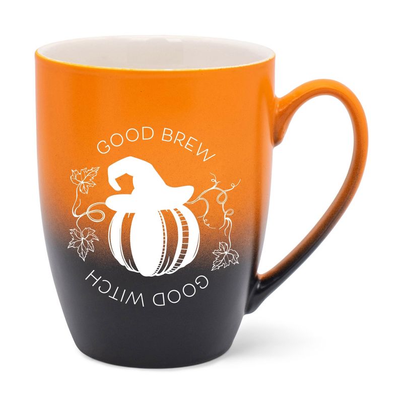 Elanze Designs Good Brew Good Witch Two Toned Ombre Matte Orange and Black 12 ounce Ceramic Stoneware Coffee Cup Mug, 1 of 2