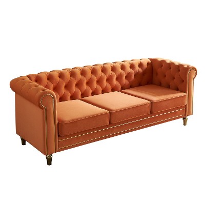 NicBex 84.65 Inch Velvet Sofa Couch 3-Seat Sofa with Tufted Backrest for Living Room,Apartment,Bedroom