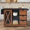 Rbied Wood 55.5 in. Kitchen Island Cart with Drop Leaf, Sliding Door and Adjustable Shelves - 2 of 4