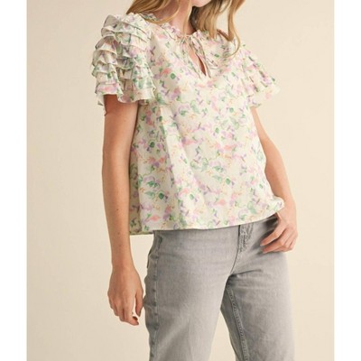 Women's Tie Front Ruffle Sleeve Top - &merci