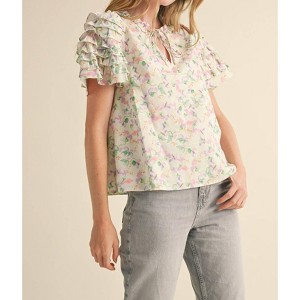 Women's Tie Front Ruffle Sleeve Top - &merci - 1 of 3