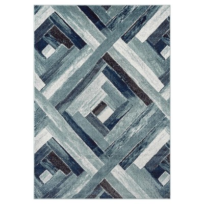 Modern Geometric Blue and Gray Synthetic Area Rug