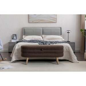 CAVINAS Modern Storage Bench, Velvet Fabric Shoe Bench with Wood Legs, End of Bed Table for Living Room, Bedroom, Entryway - 1 of 4