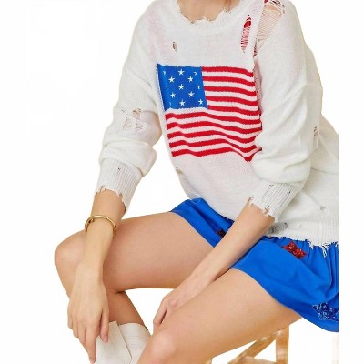 Women's Distressed Flag Sweater - Main Strip