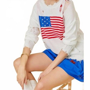 Women's Distressed Flag Sweater - Main Strip - 1 of 3