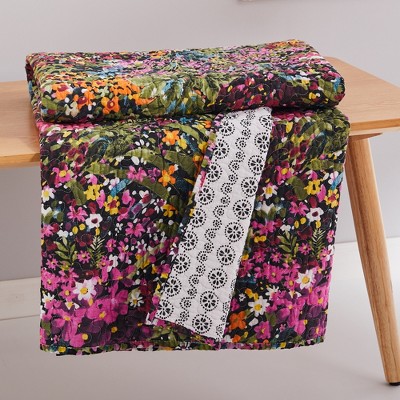 Basel Multicolor Floral Cotton Quilted Throw Blanket