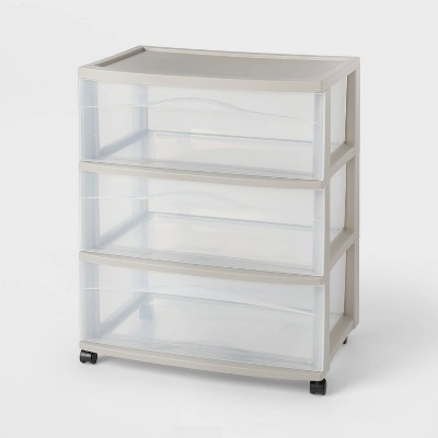 Image of 3 Drawer Wide Cart Gray - Brightroom™
