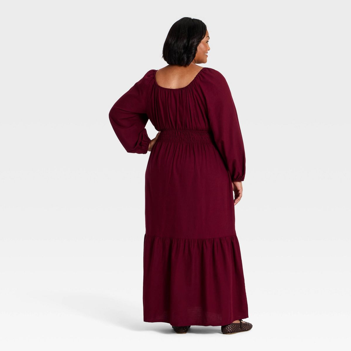 Women's Plus Long Sleeve Front Tie Tiered Maxi Dress - Ava & Viv™ - thumbnail 2