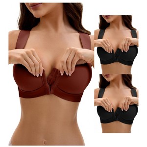 INSPIRE CHIC Women's Front Closure Push Up Wirefree Wide Straps U Back Tank Bras 3 Packs - 1 of 4