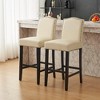 PU Faux Leather Armless Barstool (Set of 2) with Cushioned Backrest and Rubberwood Legs for Kitchen Island, Home Bar - 2 of 4