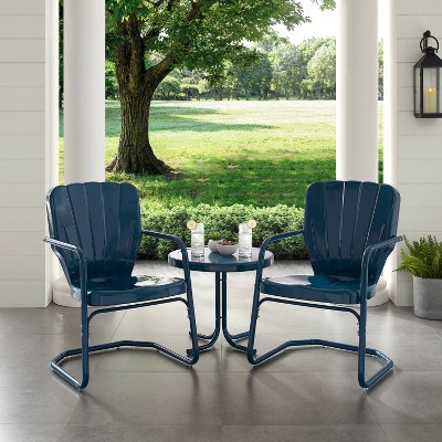 Vintage Navy Clamshell 2-Person Metal Outdoor Seating Set