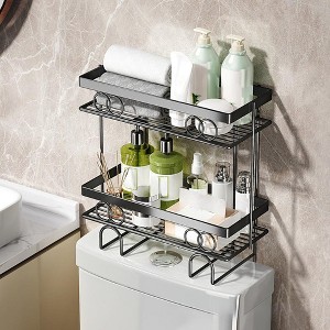 Over The Toilet Storage Shelf, Above Toilet Organizers Multifunctional Bathroom Storage Cabinet Punch-Free Toilet Tank Organizer Rack Double Layer - 1 of 4