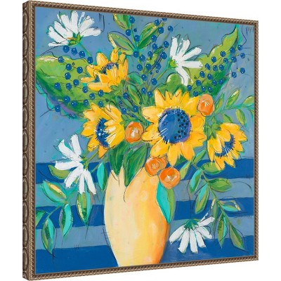 Floral Bursts Among the Blue Canvas Print with Bronze Frame