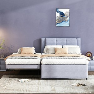 YOOCOZZ Full Size Platform Bed with Adjustable Trundle Bed and Upholstered Headboard - 1 of 4