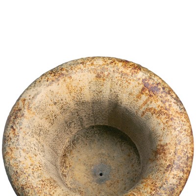 Aged Rusted Metal Outdoor Urn Planter with Pedestal
