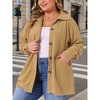 Women's Plus Size Corduroy Lapel Button Down Long Sleeve Pleated Back Casual Shacket Jacket with Pocket - Agnes Orinda - 2 of 4