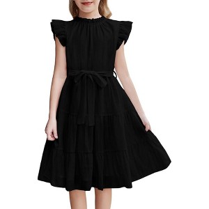 Arshiner Tween Girls Summer Dress Formal Ruffle Sleeve A Line Casual Elegant Dresses with Belt - 1 of 4