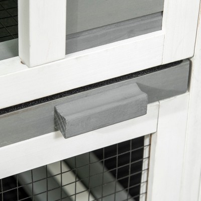 Gray Three Story Wooden Rabbit Hutch with Wheels and Trays