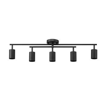 5-Light Matte Black Track Lighting with Center Swivel Bar with Pivoting Shades - Globe Electric