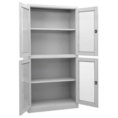 vidaXL Gray Office Cabinet - Steel and Tempered Glass- Scandinavian Style, Lockable with Adjustable Shelves, 35.4"x15.7"x70.9"