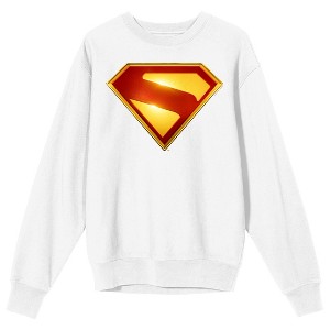 Superman Movie 2025 S Letter inside Diamond Shape, Red and Yellow Emblem, Symbol, Superhero, Power, on White Long Sleeve Adult Crew neck - 1 of 3
