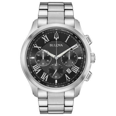 Bulova Men's Classic Wilton 3-Hand 21-Jewel Watch, 60 Hour Power Reserve, Luminous Hands, Open Aperture, Roman Numeral Markers Domed Sapphire Crystal,