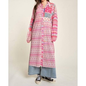 Women's Mesh Print Mix Matched Button Front Cover Up - DAVI & DANI - 1 of 4