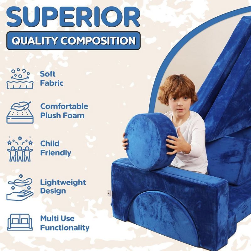 Contour Comfort Kids Couch 14 PC Modular Kids Play Set – Convertible Kids Sofa with Soft Foam Sofa Cushions | Kids Fort Couch, Kid Play Room Furniture, 2 of 7