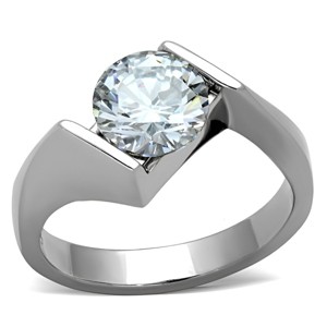 Slickblue Women's Modern Jewelry, Solitaire Stainless Steel Ring, 8mm Round Clear CZ, Polished Finish, size 5-10 - 1 of 4