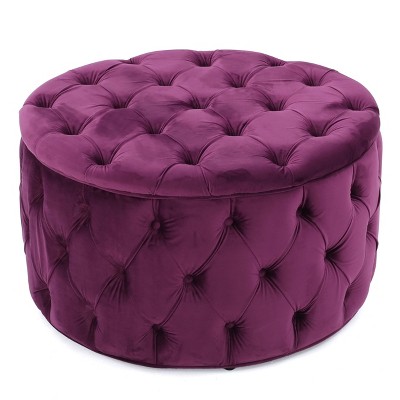 NicBex Modern 29.5" Round Ottoman Velvet Footstools with Button Tufted Top for Bedroom and Living Room