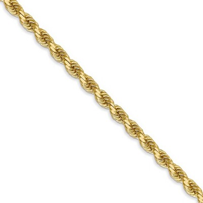 Black Bow Jewelry 3.5mm, 14k Yellow Gold, Diamond Cut Solid  Rope Chain Necklace