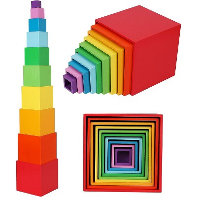 Rainbow Wooden Nesting and Stacking Boxes, Sorting Cubes Montessori Toy for Toddlers