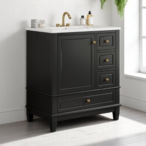 Mshliw 30 Inch Bathroom Vanity with Sink, Freestanding Cabinet with Door and Three Drawers, Soft Close Storage Design - 1 of 4