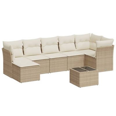 vidaXL 8 Piece Patio Sofa Set with Cushions - Beige and Cream With Table